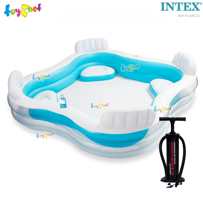 Intex Swim Center Family Lounge Pool 2.29x2.29x0.66 m no.56475 + Intex Double Quick III Air Pump (Inflate/Deflate) no.68615