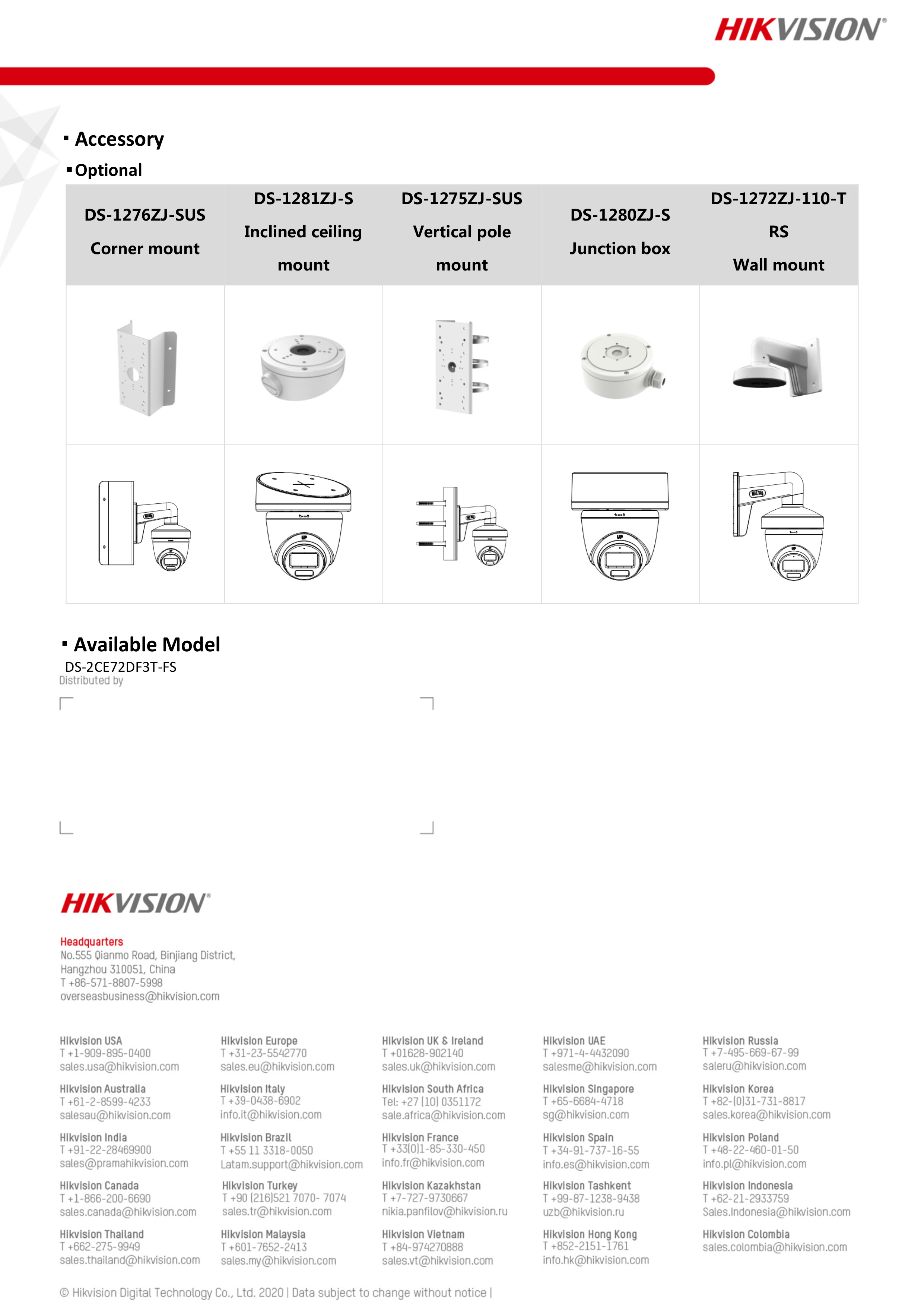 HIKVISION DS-2CE72DF3T-FS ( 2.8 / 3.6 mm ) HD 2MP 4 ระบบ COLORVU ภาพเป็นสีตลอดเวลา BY BILLIONAIRE SECURETECH DS-2CE72DF3T-FS