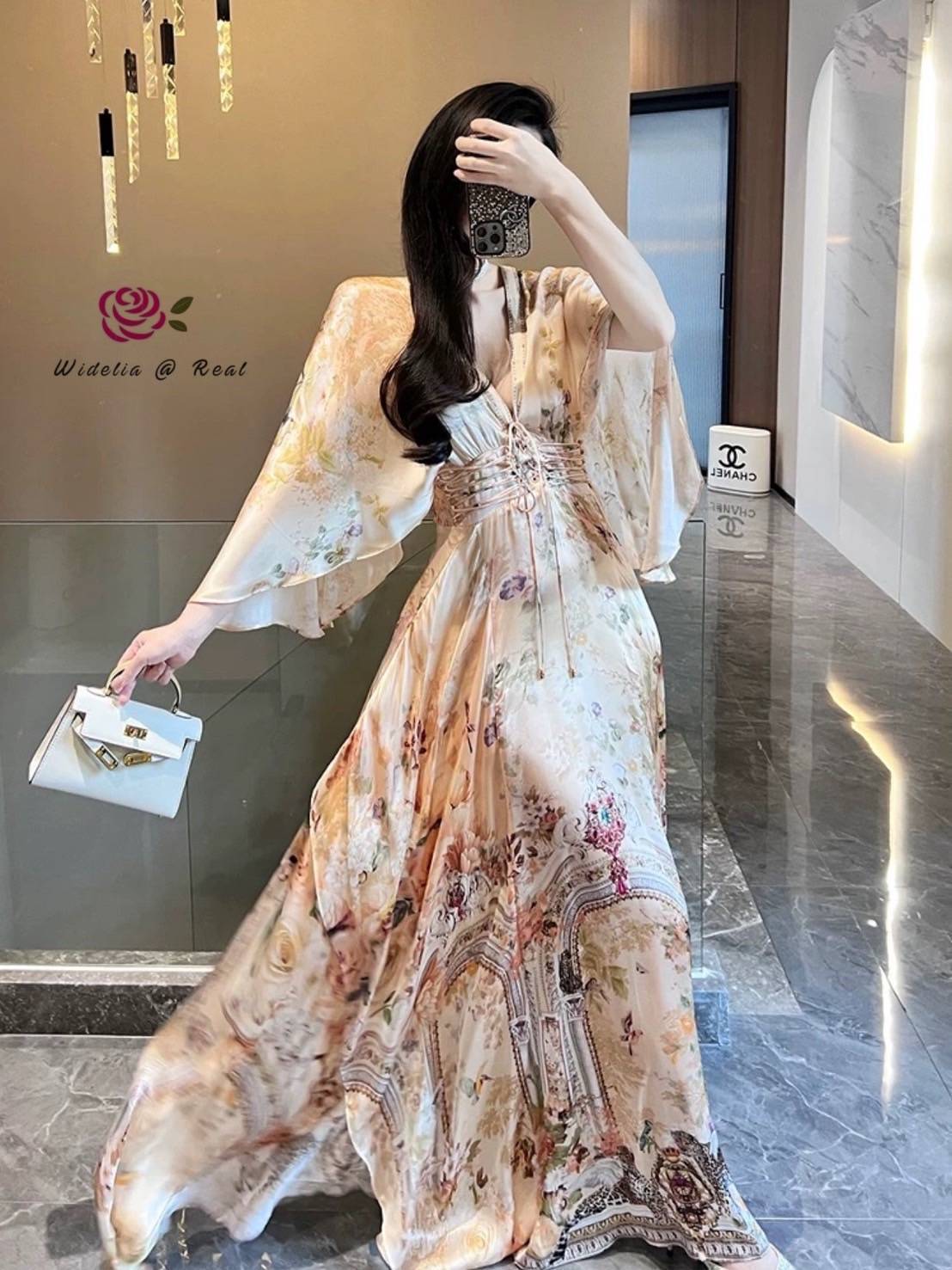เดรสยาวตัวสวย งานเก๋ ใส่ง่าย คอวีสวย เนื้อผ้าสวยงานเกรดพรีเมี่ยม