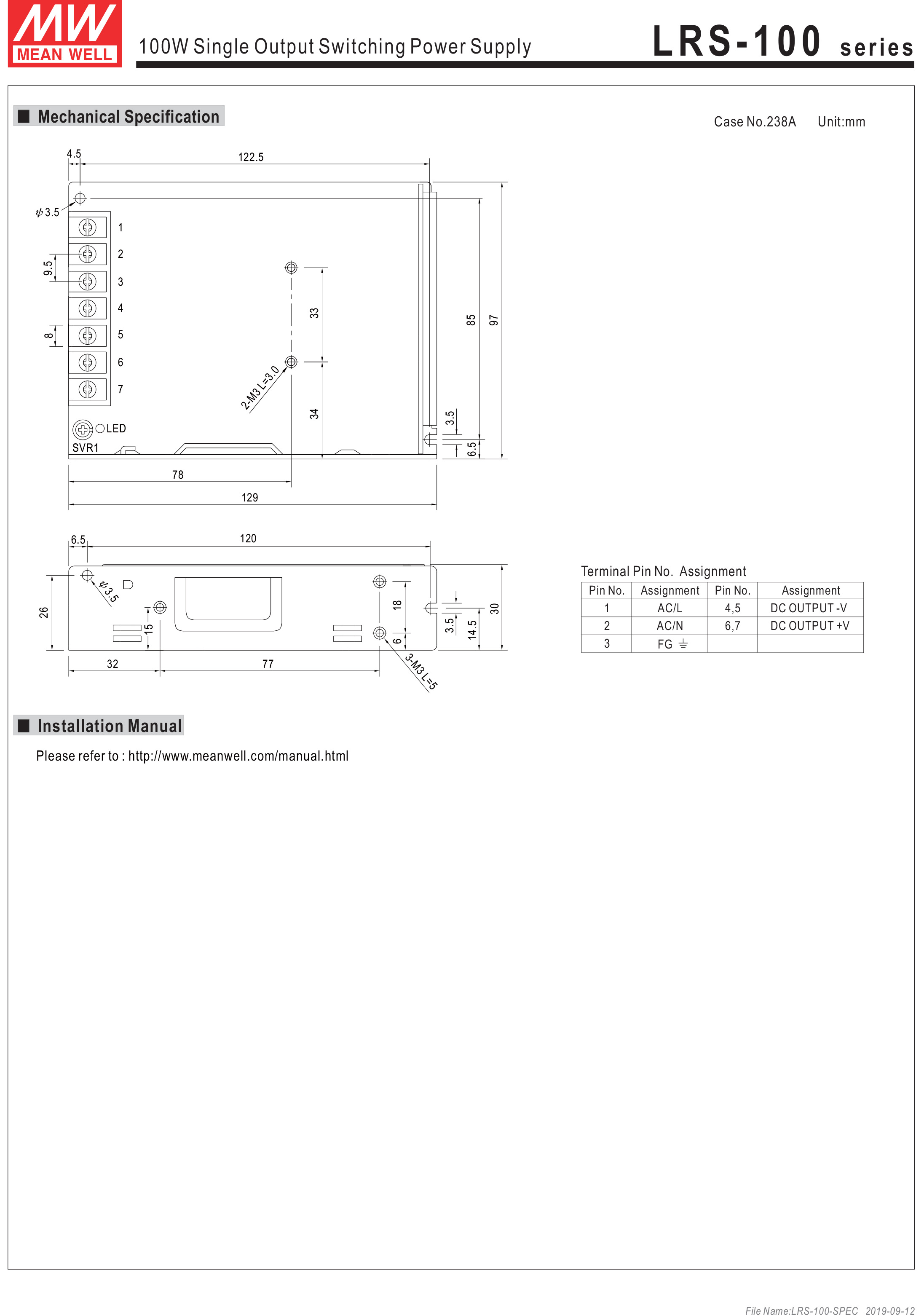 MEANWELL LRS-100-12 SWITCHING POWER SUPPLY 12V 8.5A BY BILLIONAIRE SECURETECH LRS-100-12