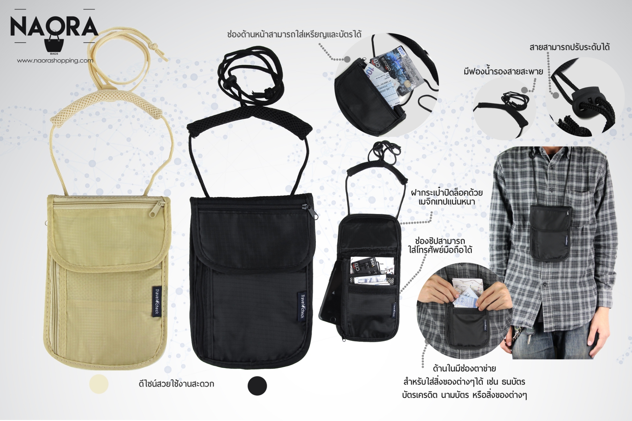 กระเป๋า Travel Safe คล้องคอ