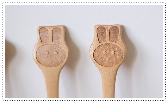 Wooden Cartoon Spoon and Fork set ช้อนไม้สลักลายการ์ตูน