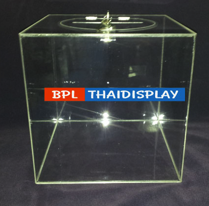 กล่องจับรางวัลอะครีลิค รุ่นฝาบน-รูหยอดบน ขนาด25cm.