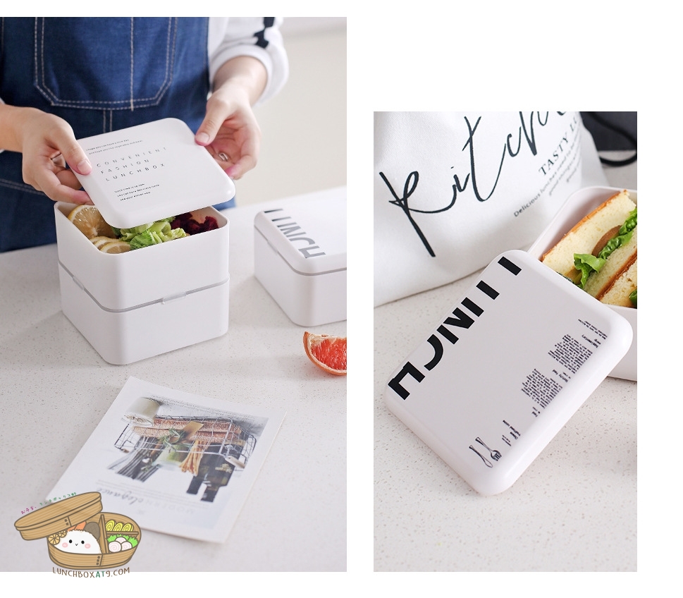 White Microwave Japanese Lunch Box - กล่องข้าวญี่ปุ่นพลาสติกสีขาว