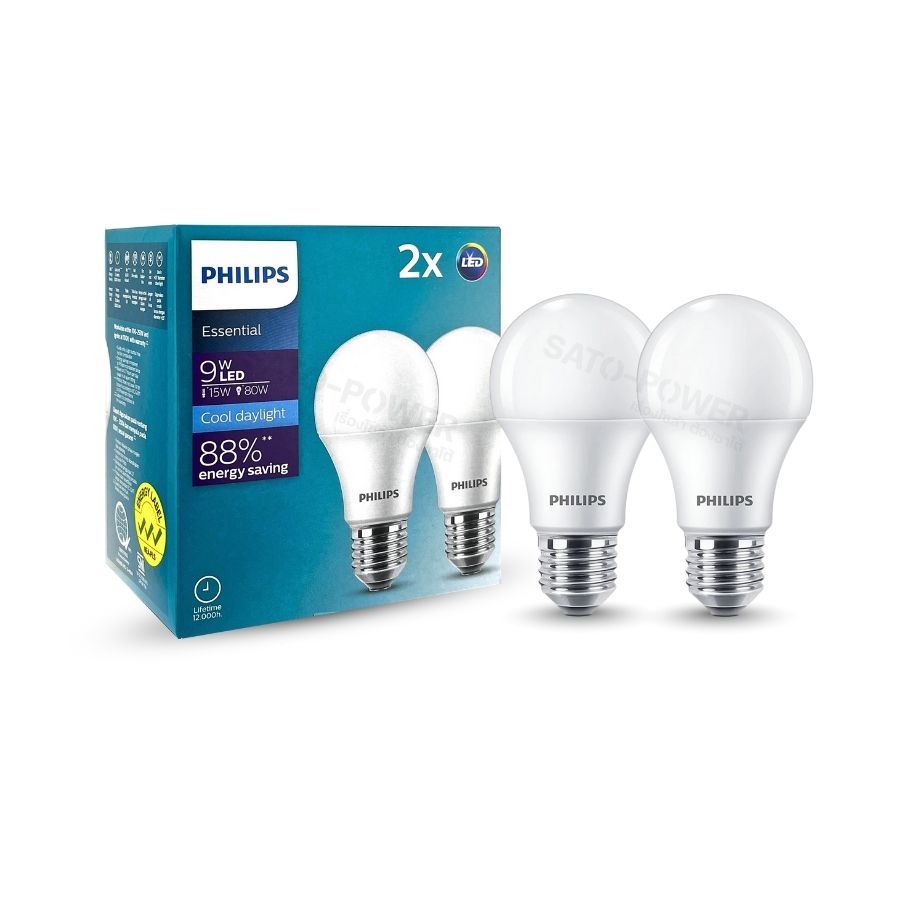 PHILIPS (แพ็ก 2 ชิ้น) หลอดไฟ ESSENTIAL LED BULB | 9W A60 E27 ประหยัดไฟ ทนทาน
