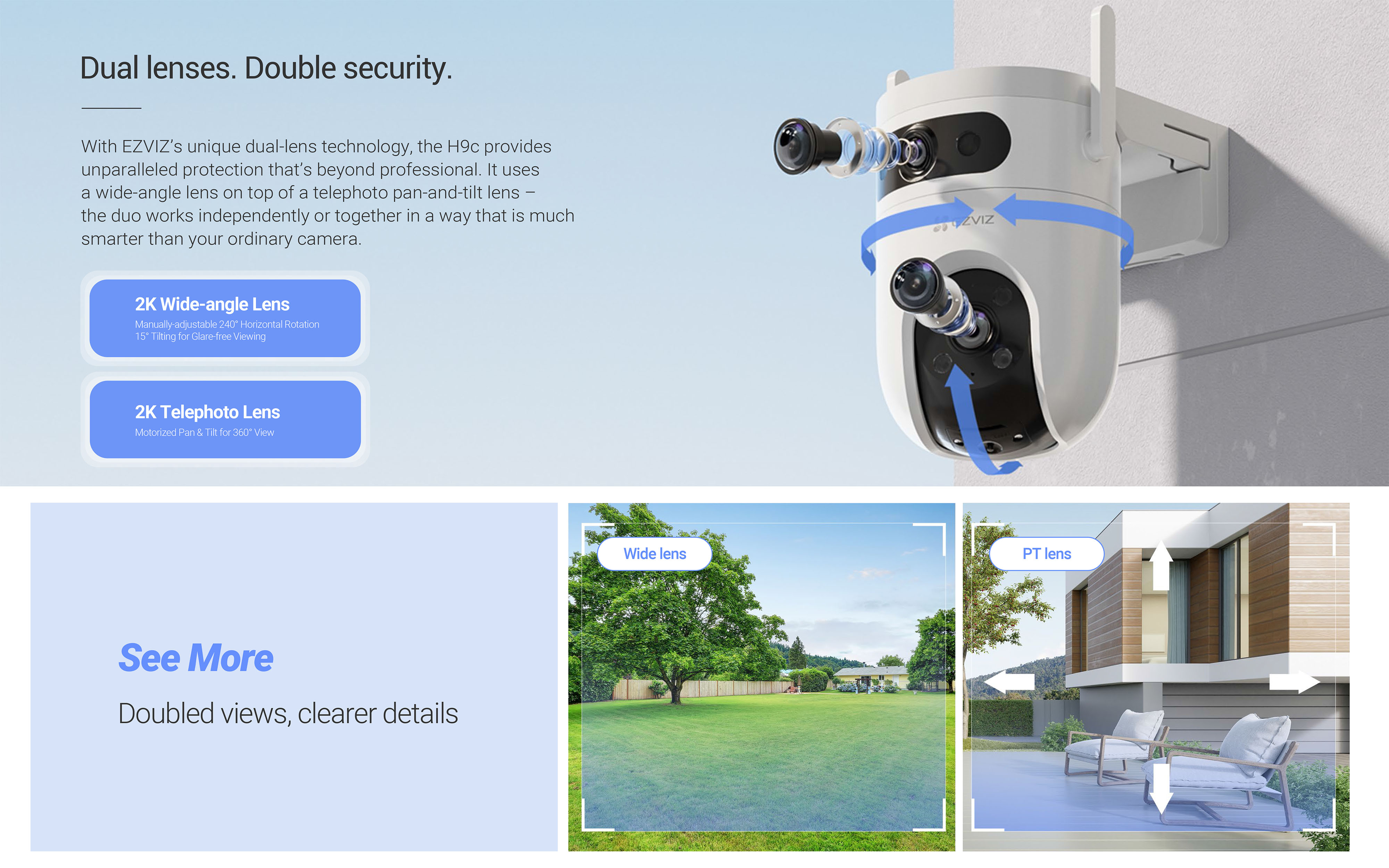 EZVIZ H9c Dual 2K กล้องวงจรปิดระบบ IP WIFI ความละเอียด 2K DUAL LENS ภาพสี 24 ชม. มีไมค์และลำโพงในตัว ติดตั้งภายนอกได้ BY BILLIONAIRE SECURETECH EZVIZ H9c Dual 2K