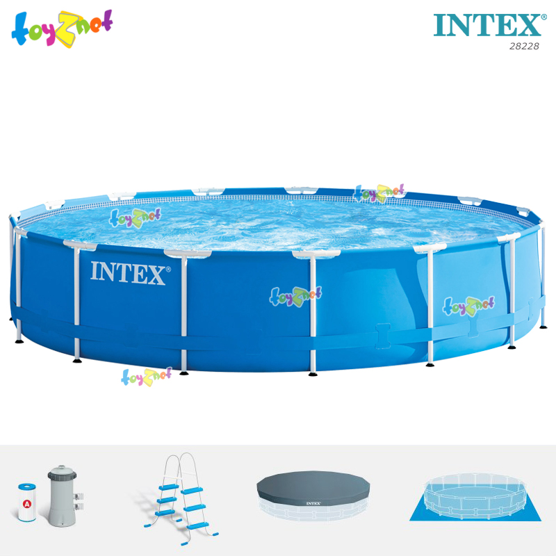 Intex 15ft Metal Frame Pool Set (4.57x0.84 m) w/Cartr. Filter Pump-Ladder-Pool Cover-Ground Cloth no.28228