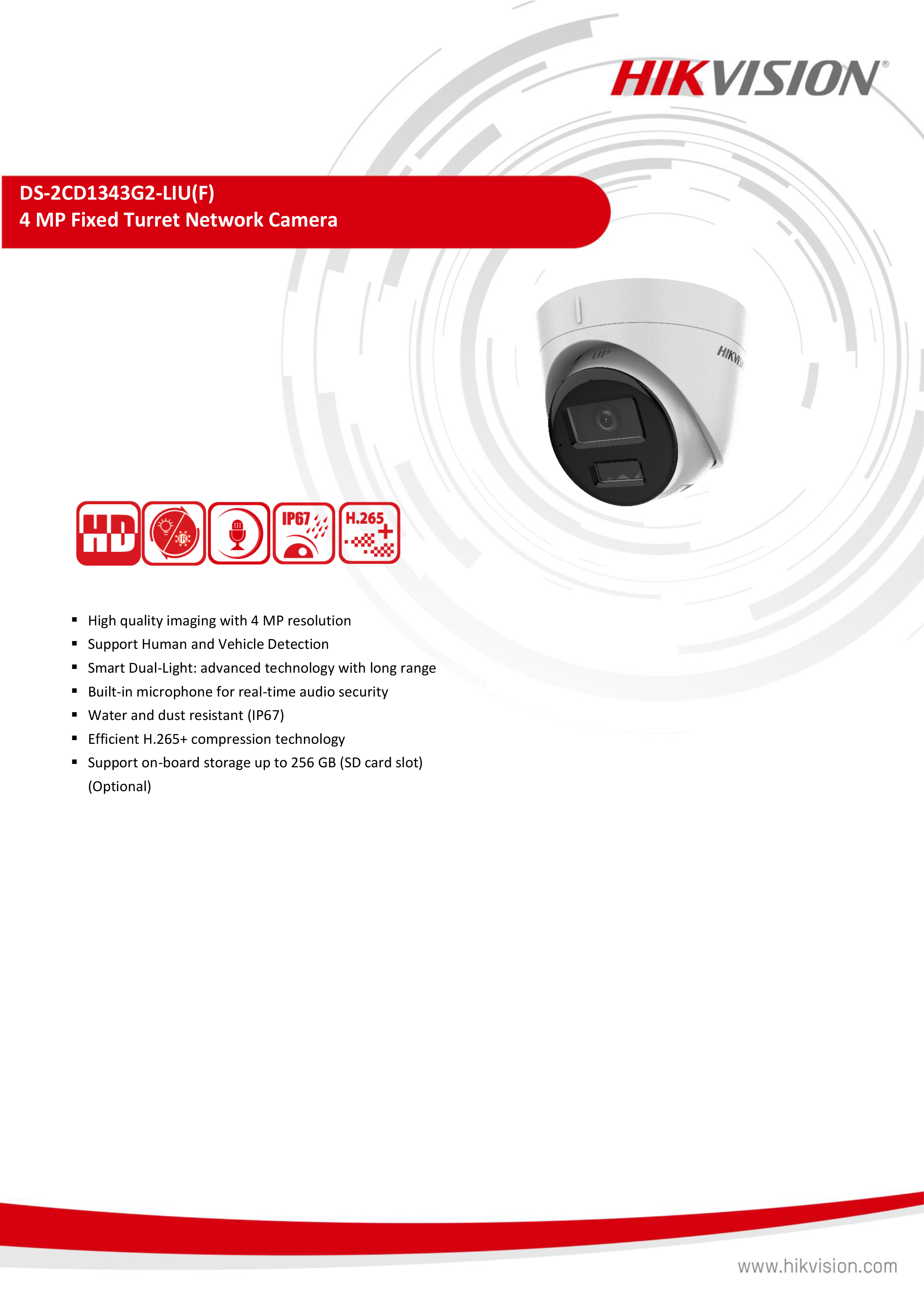 HIKVISION DS-2CD1343G2-LIU ( 2.8 / 4 mm.) IP Camera 4 MP มีไมค์ในตัว เลือกปรับโหมดเป็นภาพสี 24 ชม. หรือเป็นภาพขาวดำตอนกลางคืนได้ BY BILLIONAIRE SECURETECH DS-2CD1343G2-LIU