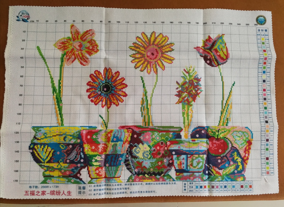 vase-1109 *สินค้าหมด* ลดราคาพิเศษ ชุดปักครอสติช ลายกระถางดอกไม้หลากสี (ไม่มีผังลาย ไม่มีเดินเส้น) ขนาด 70*50 ซม.ผ้าครอสติช 11CTพิมพ์ลายปักบนผ้า+ไหมคอตตอน 45 สี+(ไม่มีผังลาย พิมพ์ลายปักบนผ้าเลย) +เข็ม