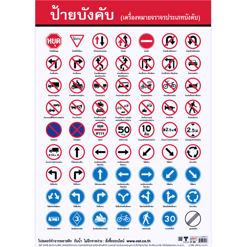 โปสเตอร์ความรู้ ป้ายบังคับเครื่องหมายจราจรประเภทบังคับ EP-053