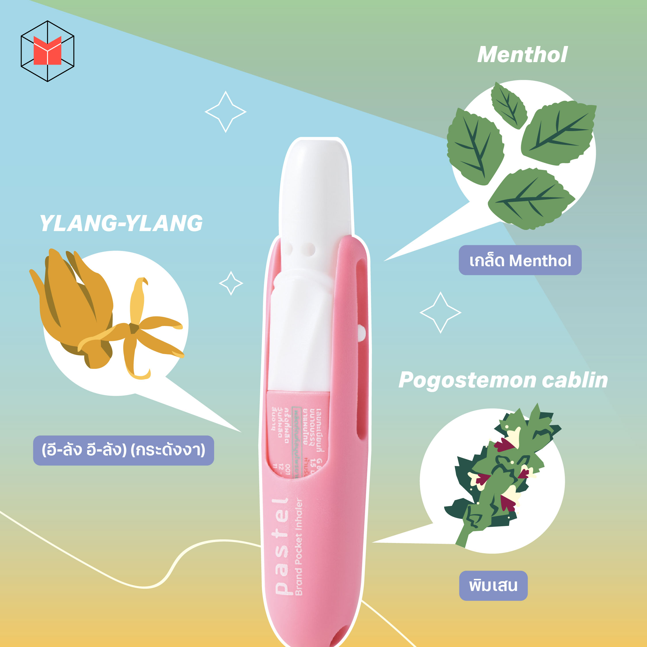 Pastel Brand Pocket Inhaler ยาดมชนิดพกพา ตราพาสเทล #คละสี