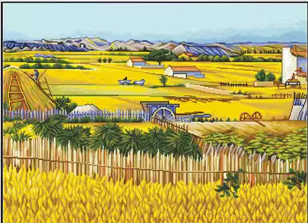 view-1047 *พร้อมส่ง* ชุดปักครอสติช ลายภาพวาดแวนโกะ The Harvest (ปักเต็มผืนผ้า ไม่มีเดินเส้น ผ้า11CT พิมพ์ลาย ปัก 3 เส้นเล็ก) ขนาด 85*70 ซม.ผ้าครอสติช 11CTพิมพ์ลายปักบนผ้า ไหมคอตตอน 42 สี ผังลาย เข็ม