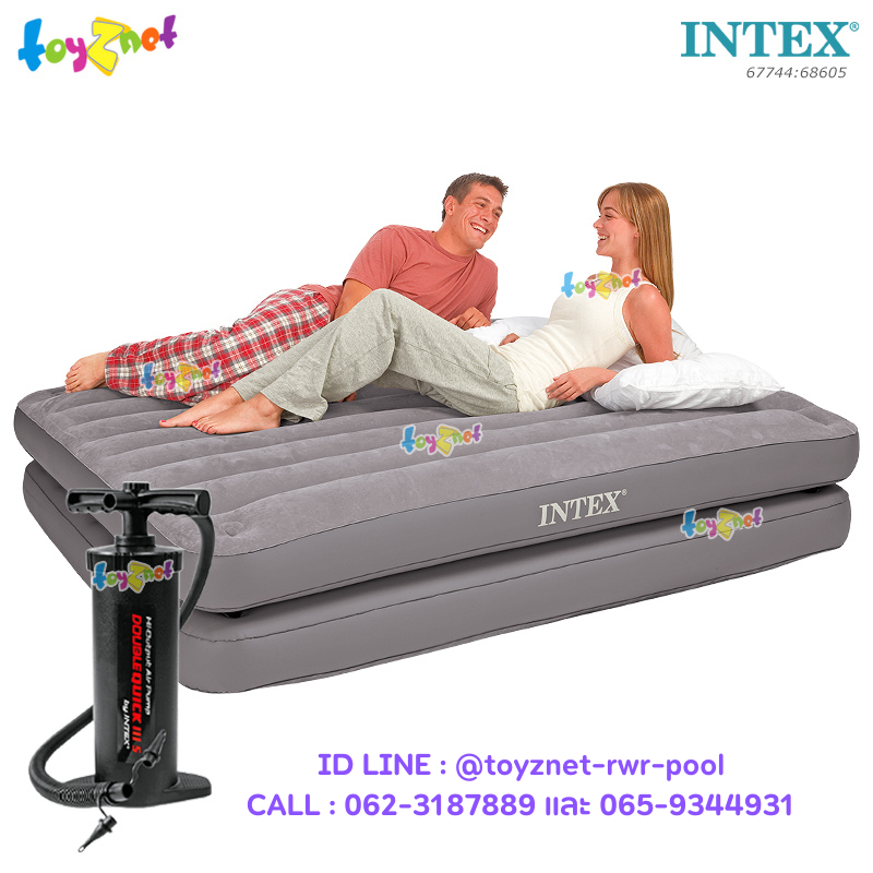 Intex 2-In-1 Airbed 5ft (Queen) 1.52x2.03x0.46 m Grey no.67744 + DQIII-S Air Pump