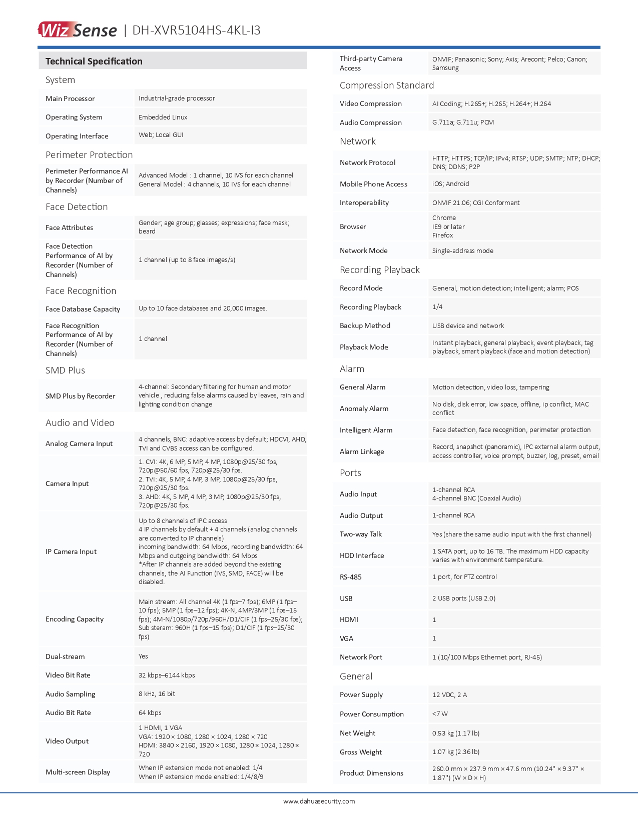 DAHUA XVR5104HS-4KL-I3 เครื่องบันทึกกล้องวงจรปิด DVR 4CH WizSense 4K BY BILLIONAIRE SECURETECH DAHUA XVR5104HS-4KL-I3