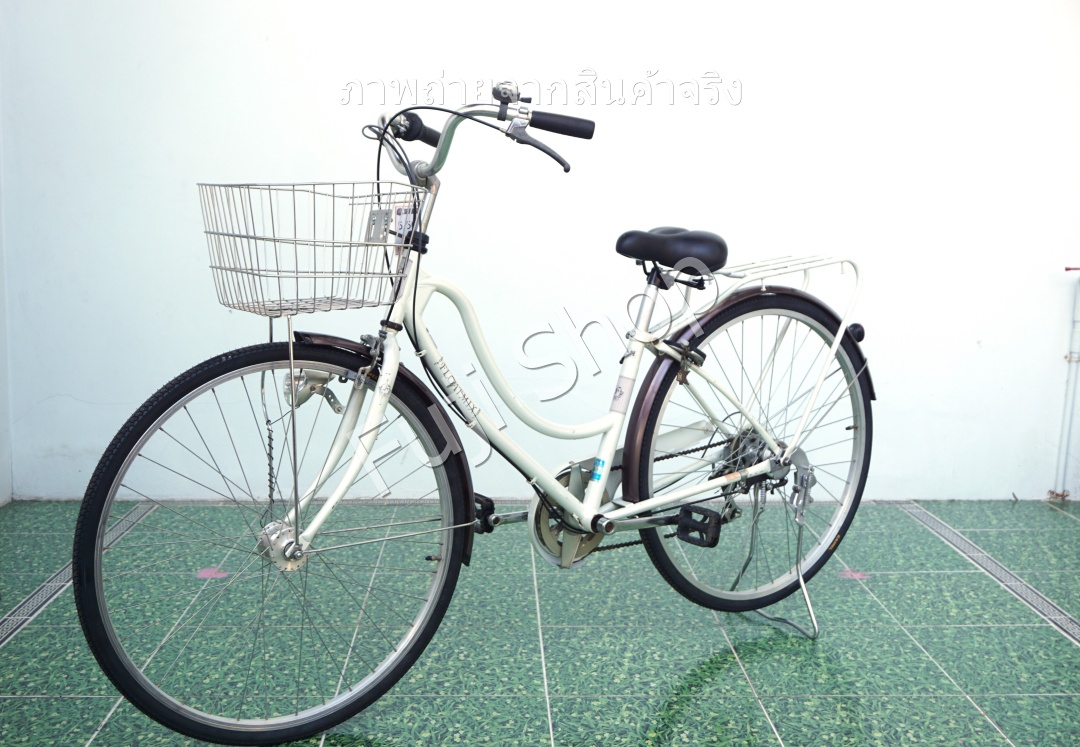 จักรยานแม่บ้านญี่ปุ่น - ล้อ 27 นิ้ว - เกียร์ 6 สปีด - ไฟหน้าอัตโนมัติ - สีขาว [จักรยานมือสอง]