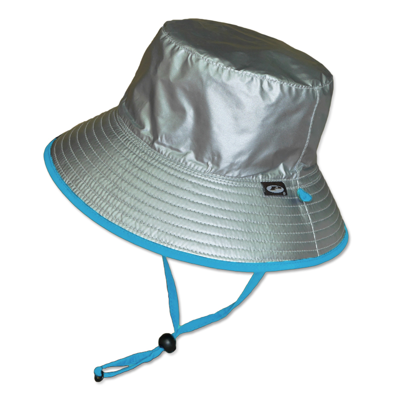 หมวกกันแดด กันยูวี UV Bucket ปีกรอบ มีสายคล้อง สีเงิน/ฟ้า (ใส่ได้2ด้าน)