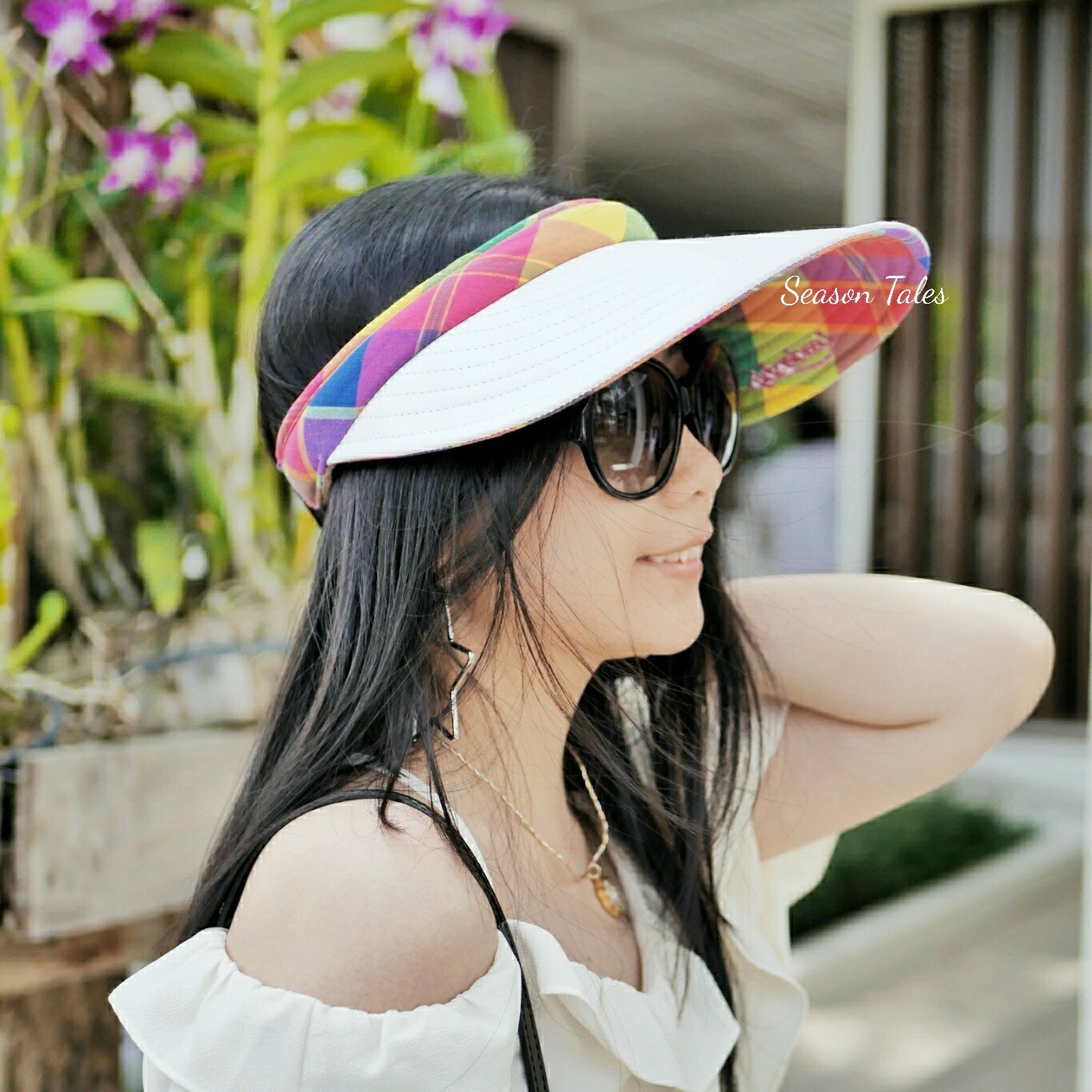 หมวกกอล์ฟ หมวกกันUV หมวกไวเซอร์ ผ้าDupont สีขาว (สีชมพูลายสก๊อต) by Season Tales