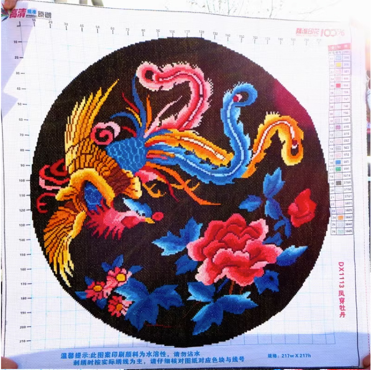 phoenix-1007 *พร้อมส่ง* ชุดปักครอสติช ลายหงส์ฟินิกซ์คู่โบตั๋น (ปักเต็มผืนผ้า ไม่มีเดินเส้น ผ้า11CTพิมพ์ลาย ปัก 3 เส้นเล็ก) ขนาด 60*60 ซม.ผ้าครอสติช 11CTพิมพ์ลายปักบนผ้า ไหมคอตตอน 26 สี ผังลาย เข็ม