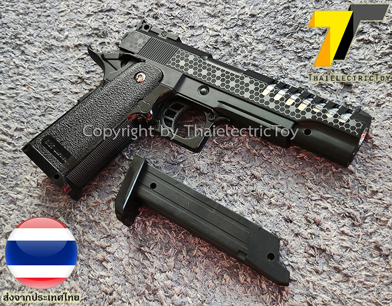 ปืนอัดลมเหล็ก K7-A ชักยิงทีล่ะนัด ลำกล้องยาว 7.5 นิ้ว หนัก 461 กรัม ใช้ลูกกระสุนพลาสติก 6 มิล