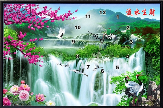 clock-2031 *พร้อมส่ง*ชุดภาพติดคริสตัล ลายนาฬิกาน้ำตกกลางป่าใหญ่ (งานติดเต็มภาพ) ขนาด 55*35 ซม. (มีตัวเรือนนาฬิกา) คริสตัลกลม 30 สี อุปกรณ์ครบชุด