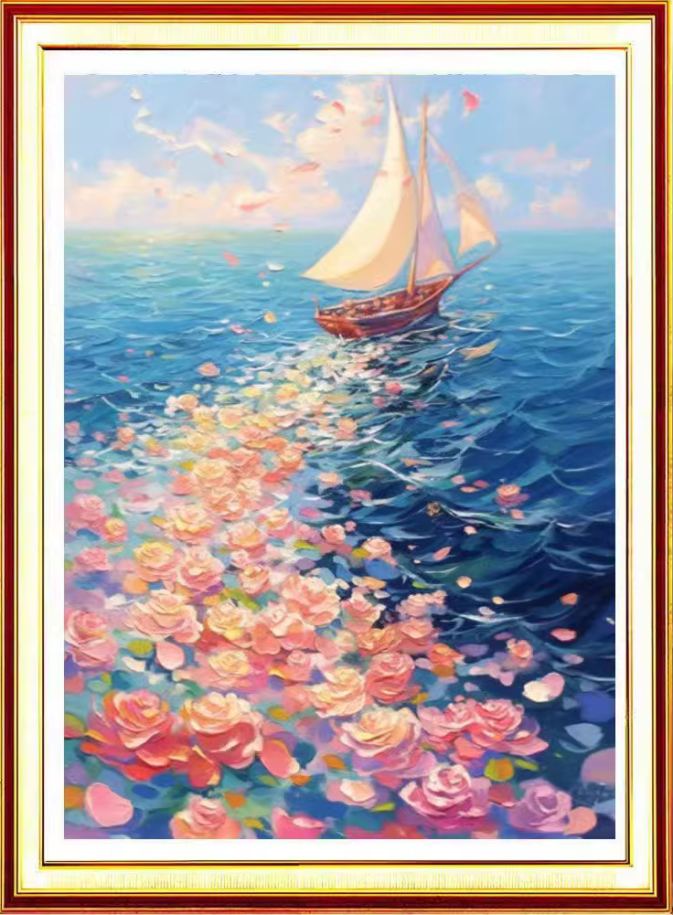 boat-1011 *สินค้าหมด* ชุดปักครอสติช ลายล่องเรือสำเภา (ปักเต็มผืนผ้า ไม่มีเดินเส้น ผ้า11CTพิมพ์ลาย ปัก 3 เส้นเล็ก) ขนาด 50*70 ซม.ผ้าครอสติช 11CT พิมพ์ลายปักบนผ้า+ไหมคอตตอน 17 สี+ผังลาย+เข็ม