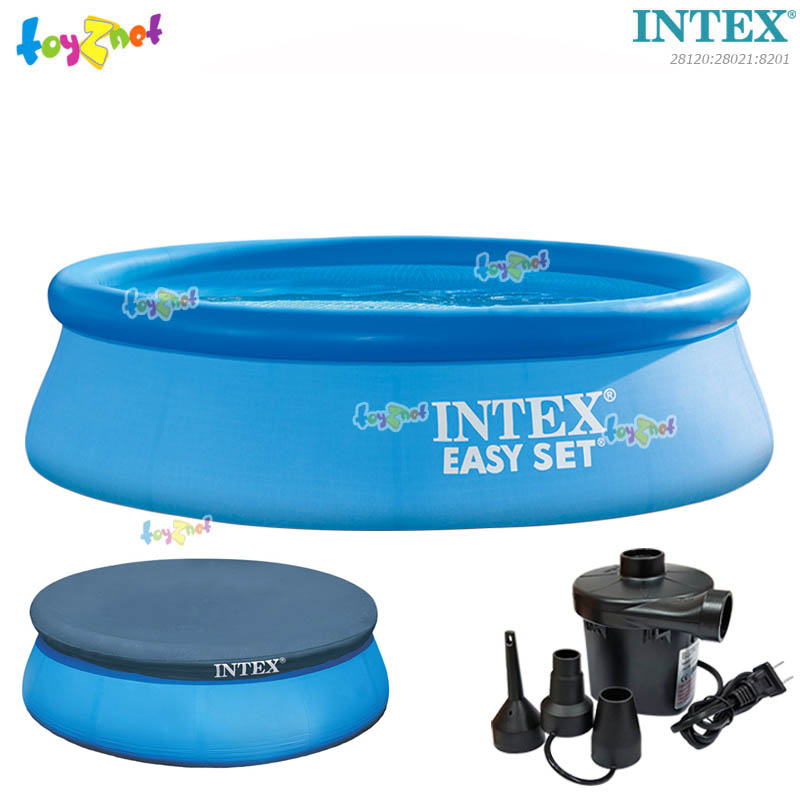 Intex Easy Set Pool 10ft (3.05x0.76 m) no.28120 + Pool Cover & Electric Air Pump (Inflate/Deflate)