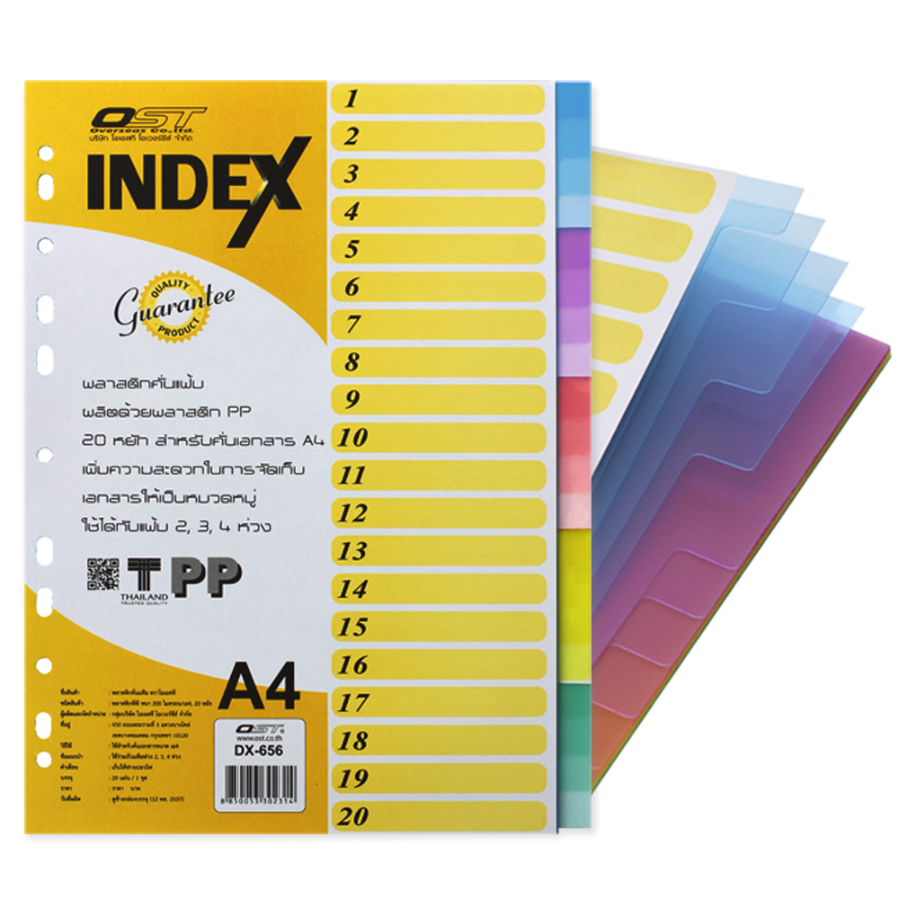 20 Tabs Index Divider A4 DX-656 Translucent Multi-Colors
