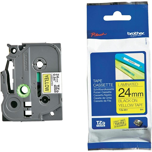 เทปพิมพ์อักษร BROTHER 24 mm. - อักษรดำพื้นเหลือง TZE-651