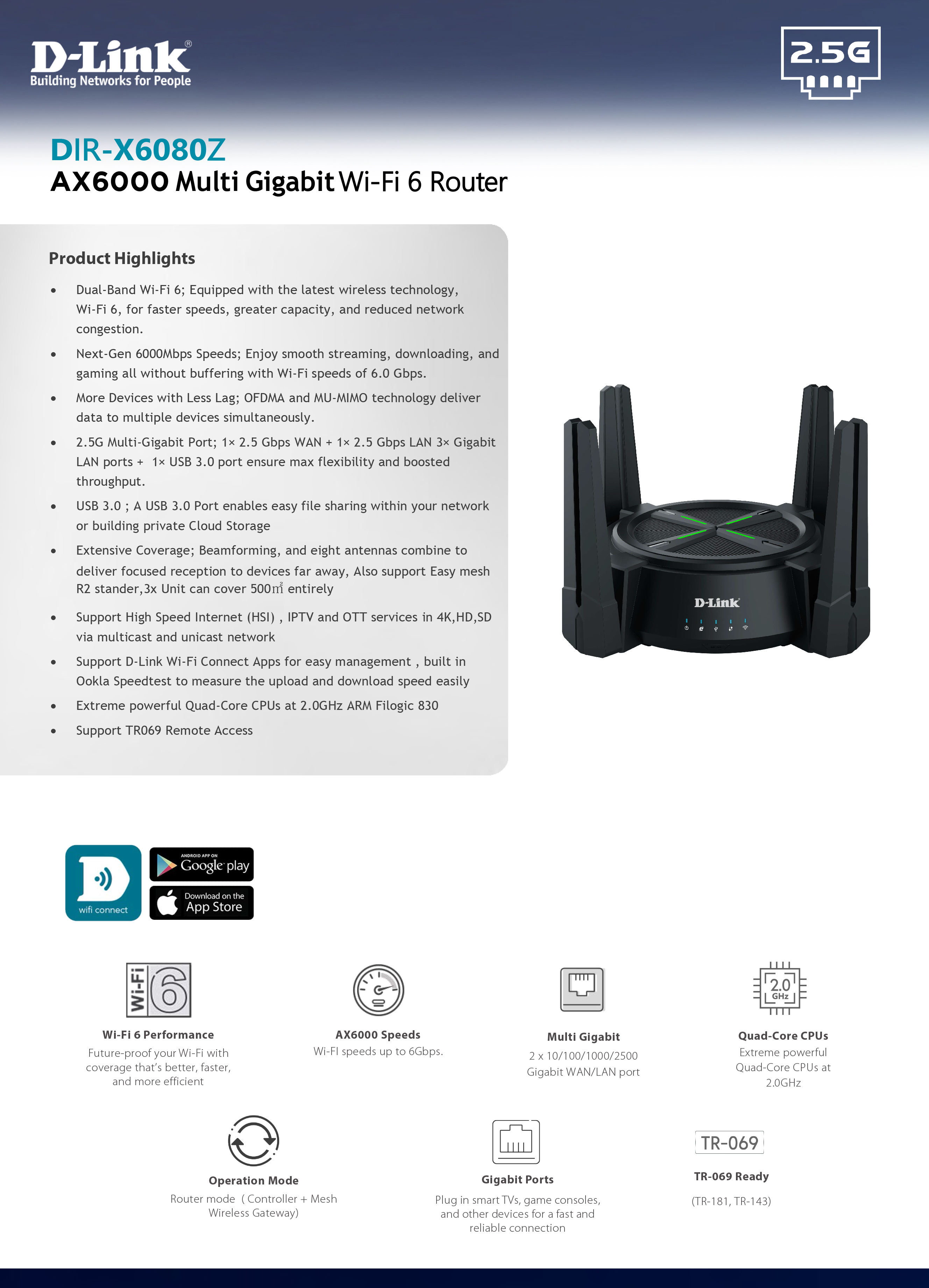 D-LINK DIR-X6080Z : AX6000 Multi Gigabit Wi-Fi 6 Router BY BILLIONAIRE SECURETECH DIR-X6080Z