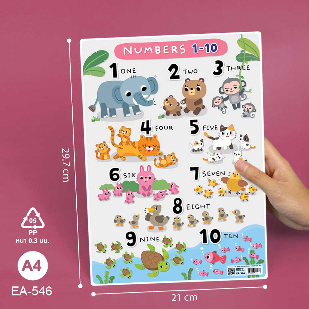 โปสเตอร์ความรู้ ชุดนับเลข ขนาดA4 EA-546 Numbers 1-10