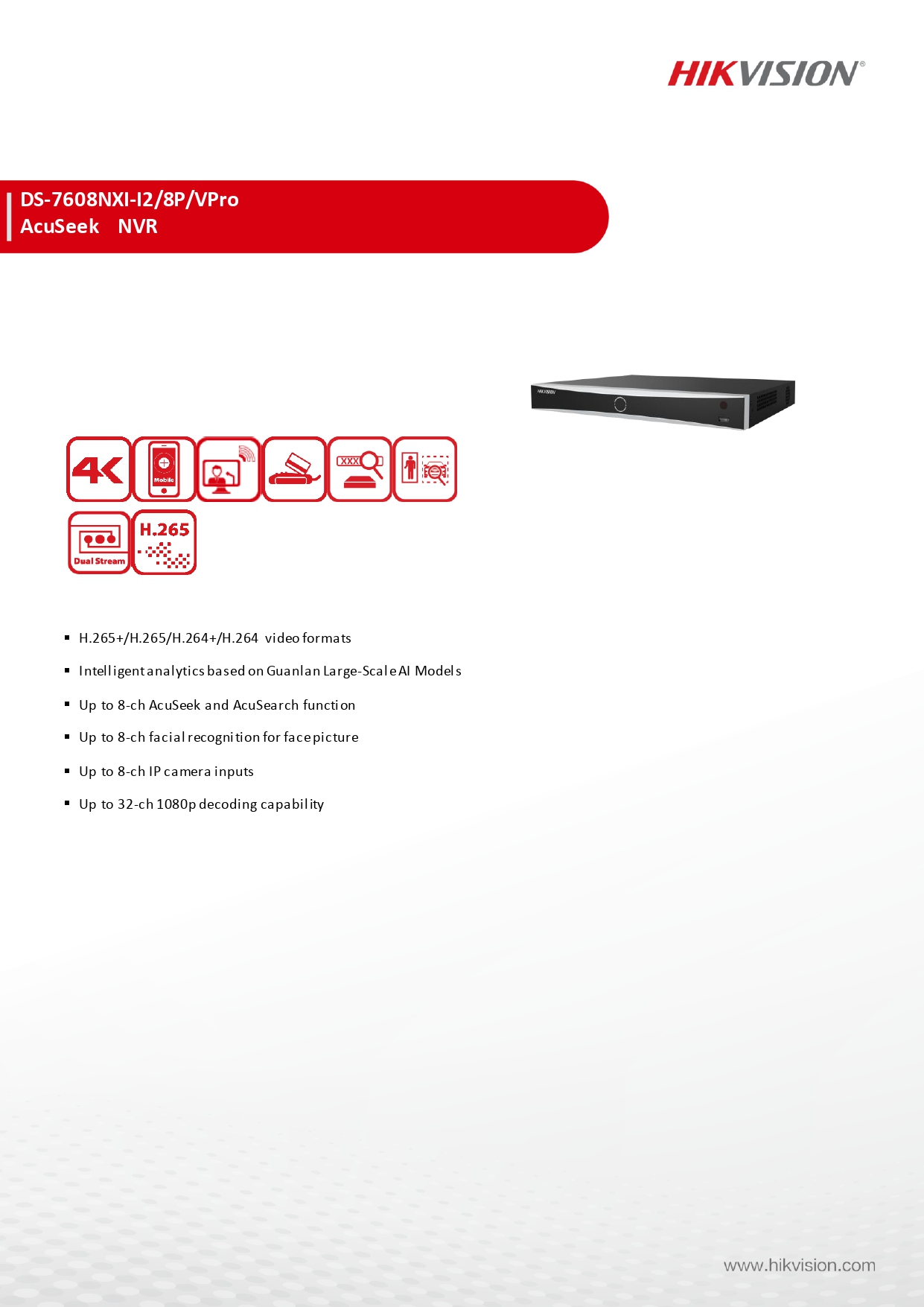 HIKVISION DS-7608NXI-I2/8P/Vpro เครื่องบันทึกกล้องวงจรปิดระบบ IP (NVR) 8CH AcuSeek Ai BY BILLIONAIRE SECURETECH HIKVISION DS-7608NXI-I2/8P/Vpro