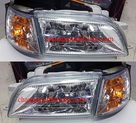 ไฟหน้าเพชร TOYOTA CORONA ST190-ST191 92-97 ขาว พร้อมมุมเพชร หน้ากระจก (V.2)