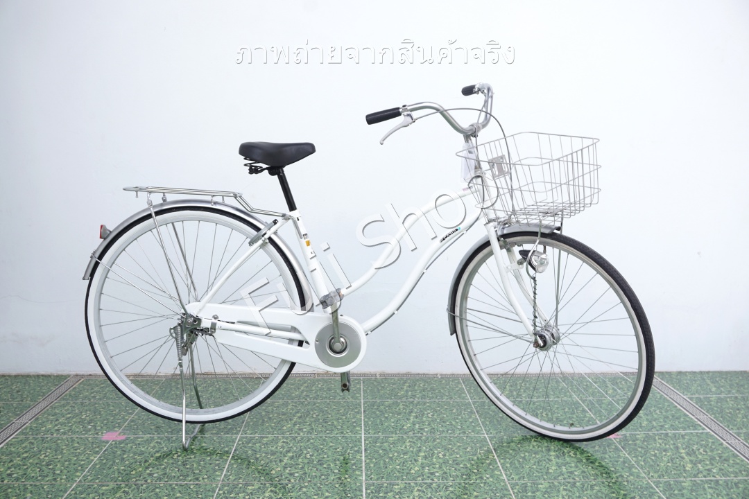 จักรยานแม่บ้านญี่ปุ่น - ล้อ 27 นิ้ว - ไม่มีเกียร์ - ไฟหน้าอัตโนมัติ - สีขาว [จักรยานมือสอง]