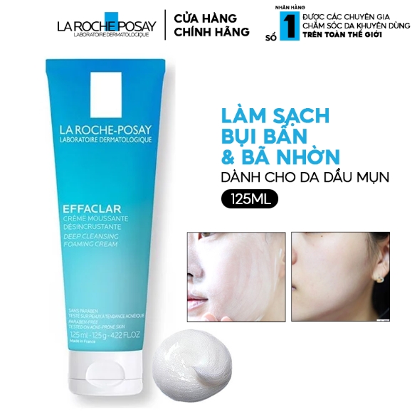 La Roche Posay Effaclar Deep Cleansing Foaming Cream ลา โรช โพเซย์ เอฟฟาคลาร์ ดีพ คลีน ซิ่ง โฟมมิ่ง ครีม 125ml.