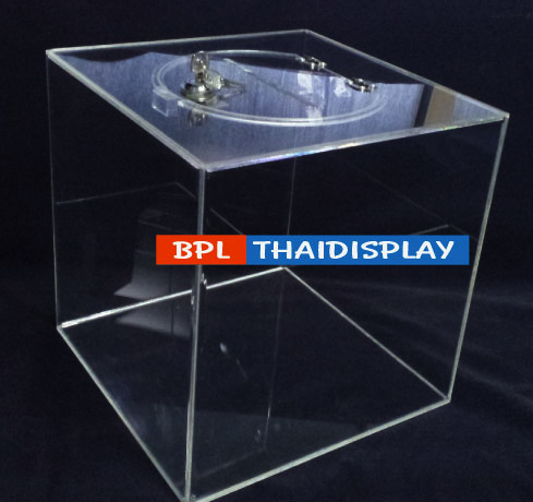 กล่องจับรางวัลอะครีลิค รุ่นฝาบน-รูหยอดบน ขนาด25cm.