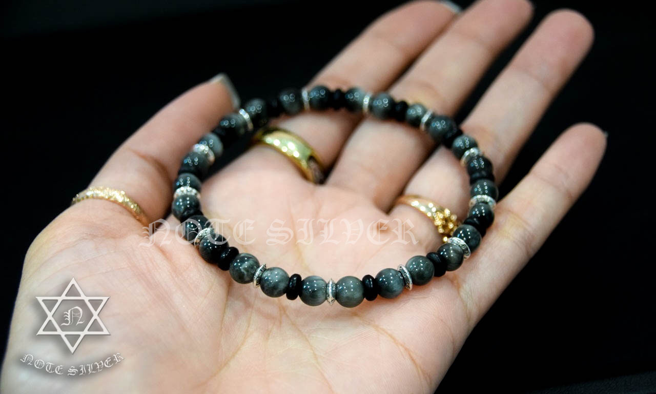 สร้อยข้อมือแคทอาย(Cat eye) สลับเงินแท้และกะลาตาเดียว ปลุกเสกแล้ว วัดศีรษะทอง (วัดพระราหู) NSSV2053