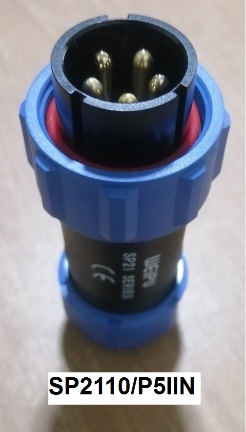 "WEIPU" Connector SP2110/P5 IIN 5pole 30A IP68, cable OD.7-12mm, สายไฟ 4.17sq.mm ตัวผู้เกลียวในกลางทาง