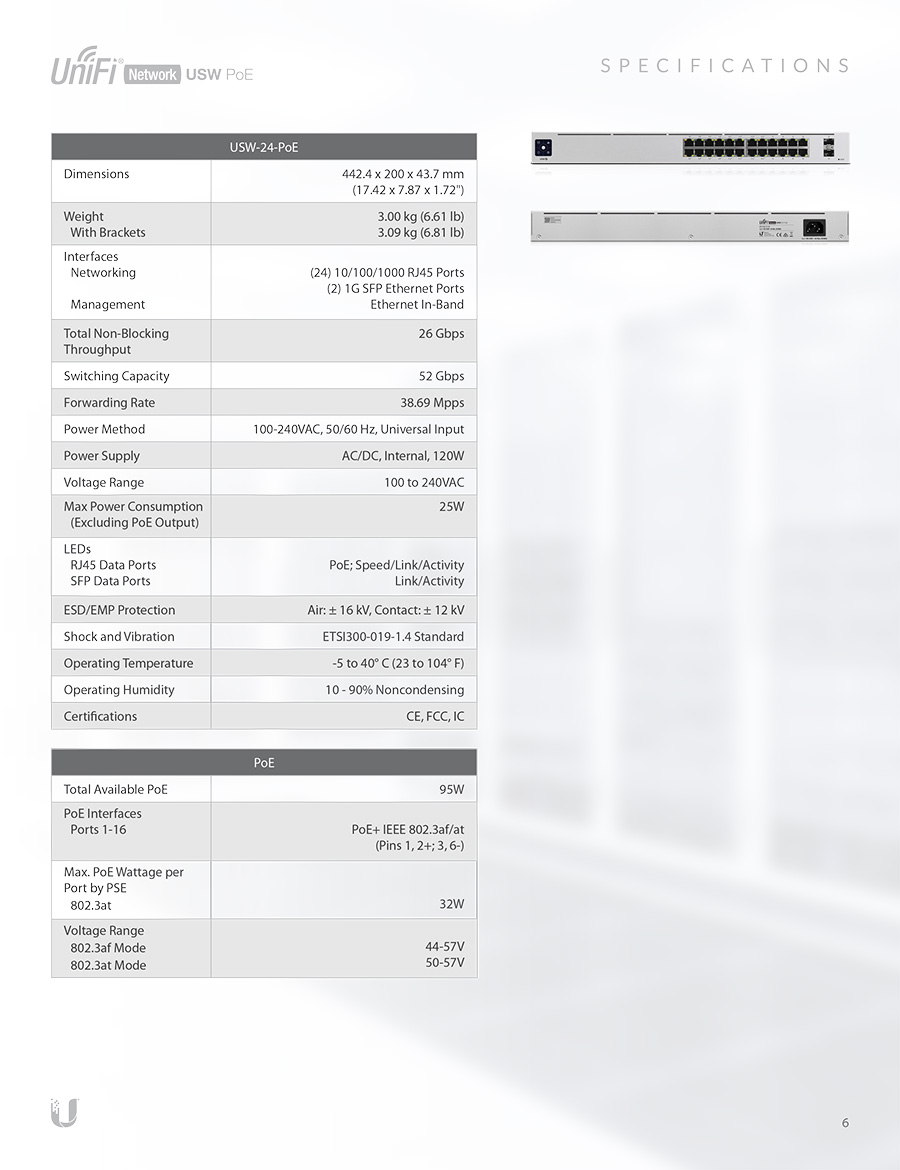 UBIQUITI USW-24-POE UniFi 24-Port L2-Managed Gigabit Switch (8Portx1G, 16Port PoE+) + 2-Port 1G SFP, IEEE 802.3af/at 95W , 1U Rackmountable BY BILLIONAIRE SECURETECH USW-24-POE