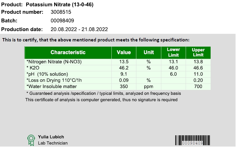 KNO3 Potassium Nitrate ปุ๋ยเกล็ด Haifa Multi K GG (13.5-0-46.2) อิสราเอล จีเกรด ความบริสุทธิ์สูง บรรจุ 25 กิโลกรัม