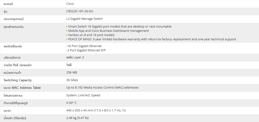 CISCO CBS220-16T-2G-EU Switch 16 Port 10x100x1000, 2x1G SFP, Rackmount 1U BY BILLIONAIRE SECURETECH CISCO CBS220-16T-2G-EU