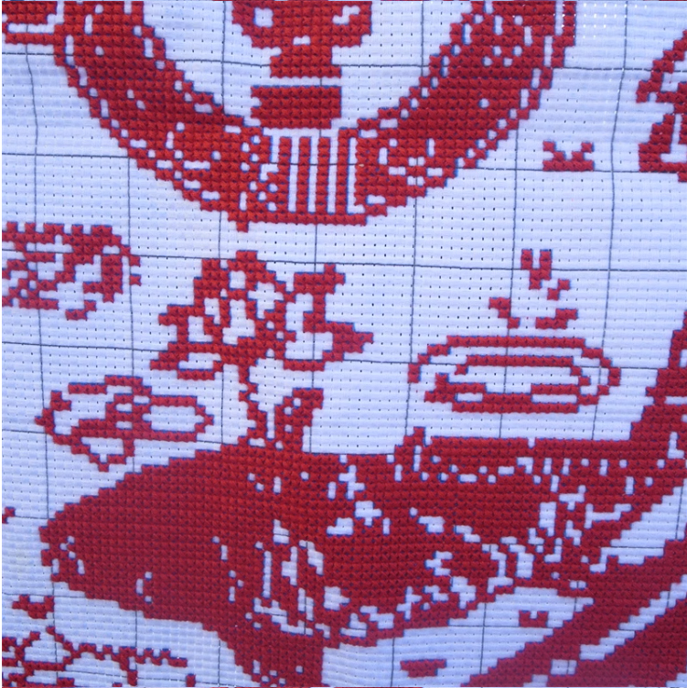 pla-1011 *พร้อมส่ง* ชุดปักครอสติช ลายปลาคู่มงคล (ไม่มีเดินเส้น ไม่มีผังลาย พิมพ์ลายบนผ้าเลย ปักสีเดียว ผ้า11CTพิมพ์ลาย ปัก 3 เส้นเล็ก) ขนาด 50*50 ซม.ผ้าครอสติช 11CTพิมพ์ลายปักบนผ้า ไหมคอตตอนสีแดง เข็ม