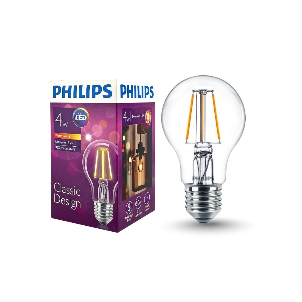 PHILIPS หลอดไฟ Classic Design LED Bulb 4W 220-240V ขั้ว E27 วอร์มไวท์