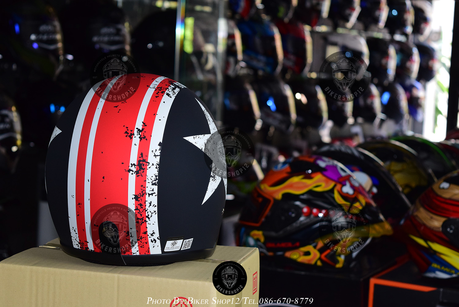 หมวกกันน็อคคลาสสิก 5เป๊ก คละลาย มีแว่นพับซ่อนได้