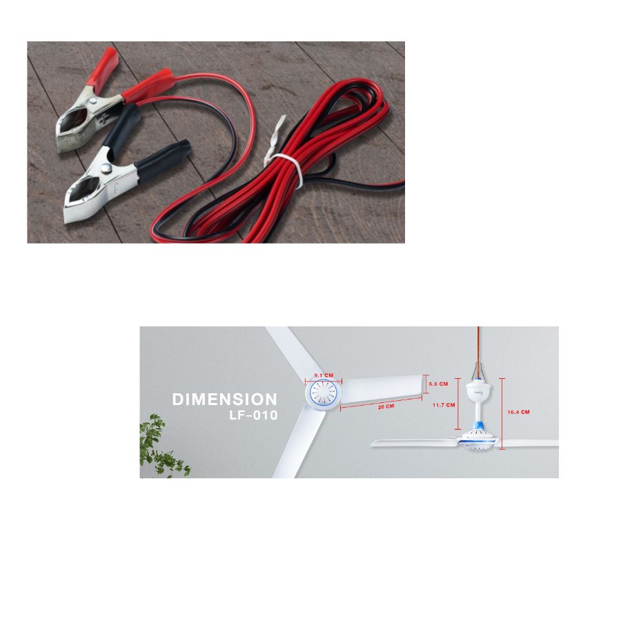 Lumira Celling Fan 12V รุ่น LF-010 ขนาด 20นิ้ว ใช้สายคีบแบตเตอรี่ Lumira พัดลมเพดาน พัดลมแบบแขวน พัดลมคีบแบตเตอรี่