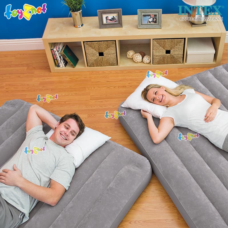 Intex 2-In-1 Airbed 3.5ft (Twin) 99x191x46 cm Grey no.67743 + 2 Pillows & Elec. Air Pump