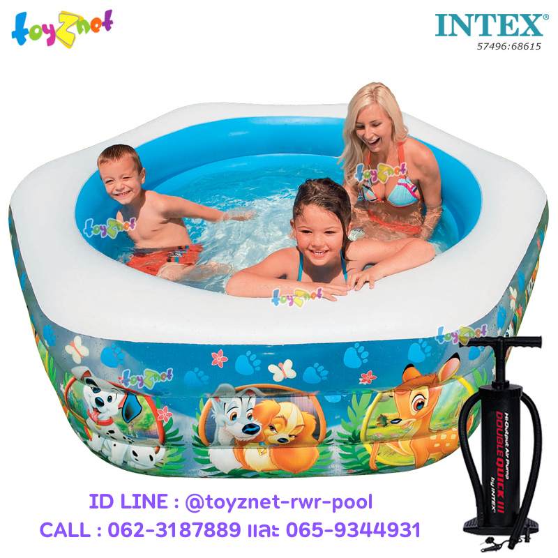Intex Disney Animal Friends Deluxe Pool 1.91x1.78x0.61 m. no.57496/57494 + Double-Quick III Hand Pump