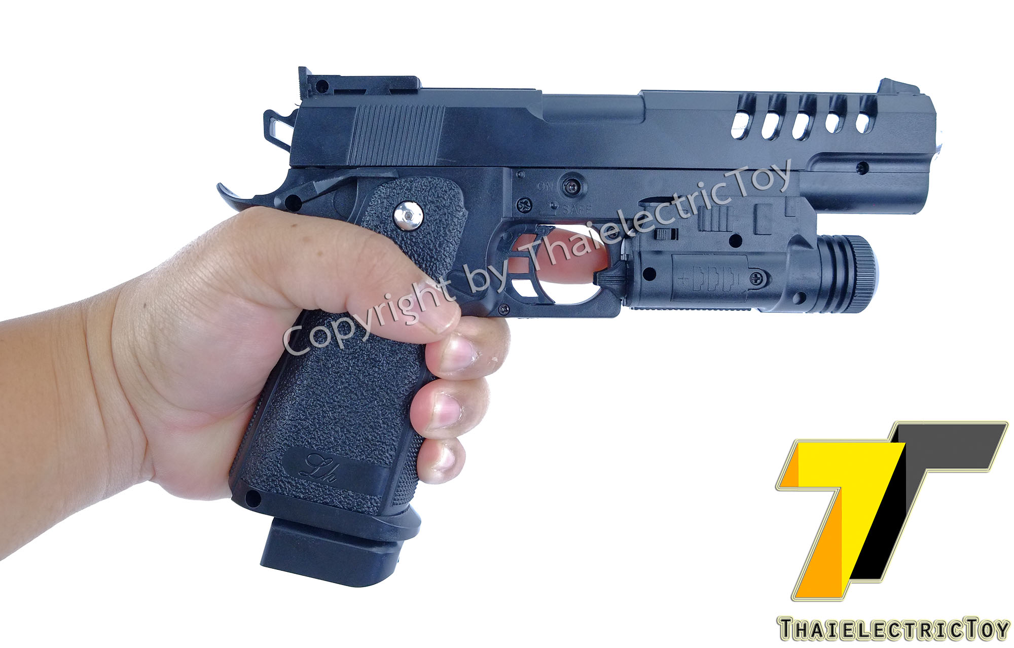 ปืนอัดลมพลาสติก XK918 ชักยิงทีล่ะนัด ลำกล้องยาว 8 นิ้ว หนัก 287 กรัม มีเลเซอร์