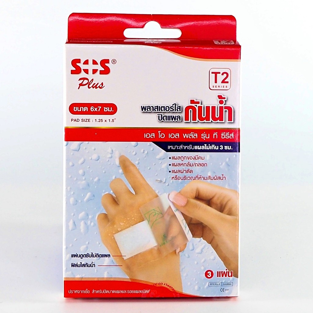 พลาสเตอร์ใสกันน้ำ SOS Plus T1 T2 T3 T4 2X2 2X4 S มินิ PU #ฟิล์มใส #ปิดแผล พลาสเตอร์ฟิล์มใส