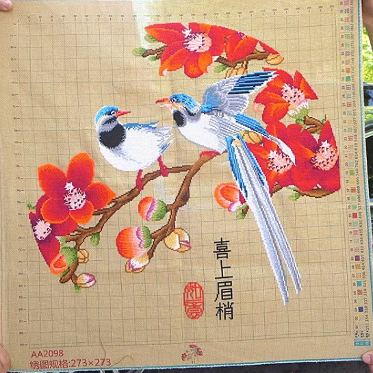 bird-1116 *สินค้าหมด* ชุดปักครอสติช ลายนกคู่เกาะช่อแมกโนเลีย (ไม่มีเดินเส้น ผ้า11CTพิมพ์ลาย สีน้ำตาล ปัก 3 เส้นเล็ก) ขนาด 49*49 ซม.ผ้าครอสติช 11CTสีน้ำตาล ไหมคอตตอน 34 สี ผังลาย เข็ม