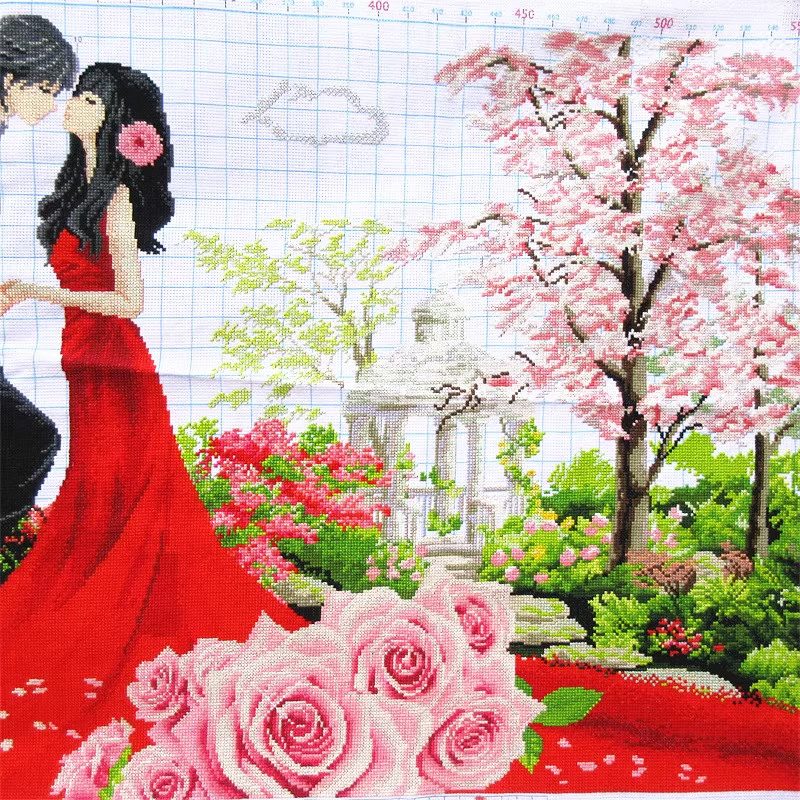 home-1035 *พร้อมส่ง* ชุดปักครอสติช ลายบ้านน้อยแห่งรัก (ผ้า11CTพิมพ์ลาย ปัก 3 เส้นเล็ก) ขนาดใหญ่ 145*76 ซม.ผ้าครอสติช 11CTพิมพ์ลายปักบนผ้า ไหมคอตตอน 67 สี ผังลาย เข็ม